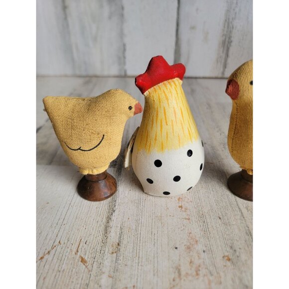Miniature plush folk art vintage chicken spring chick set toy figure Easter home - Picture 8 of 9
